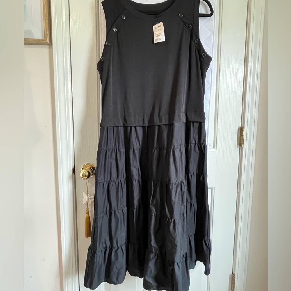 Nicole Miller Black Mixed Media Tiered Midi 2X NWT - Picture 3 of 7